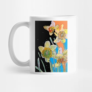 Abstract Yellow Daffodil Watercolor Pattern on Mulit Coloured Mug